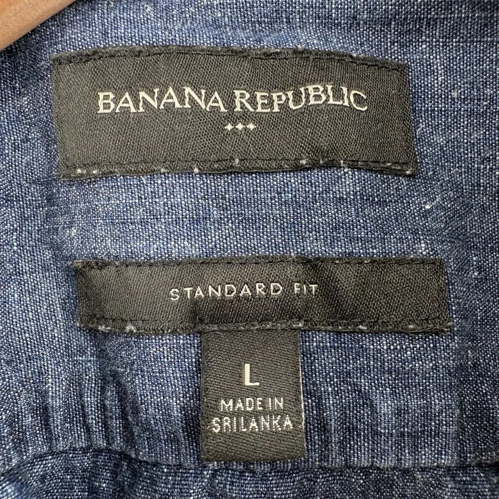 Banana Republic Shirt Mens Large Blue Chambray Short Sleeve Linen Standard Fit